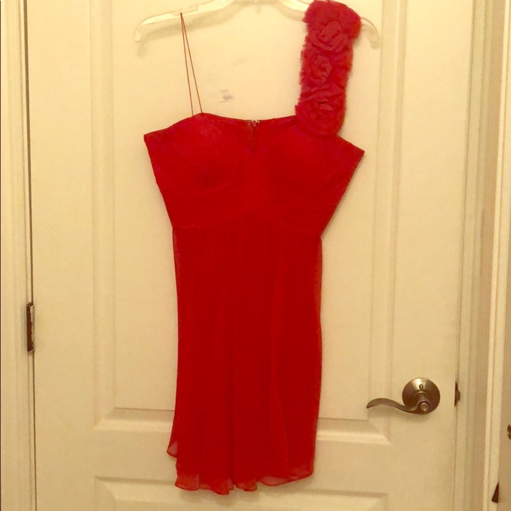 Pristine silk/chiffon spaghetti strap red dress